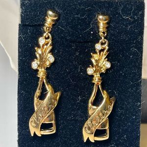 NIB Avon 1994 Toast to New Years Earrings Gold Tone Surgical Posts